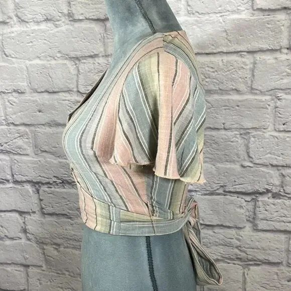 Show Me Your Mumu Wilson Pastel Striped Crossover Wrap Back Tie Top - Picture 4 of 9